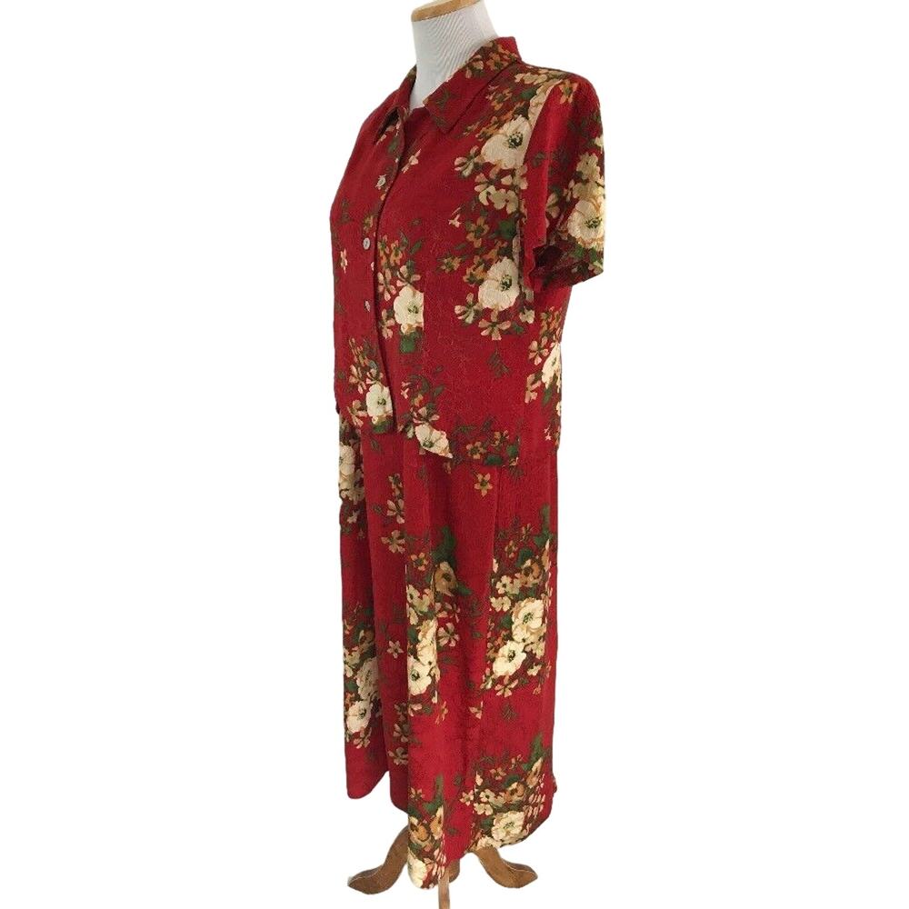 K Petite Jacket Dress Lagenlook Sleeveless Shift Midi Dress Red Floral Size 14P